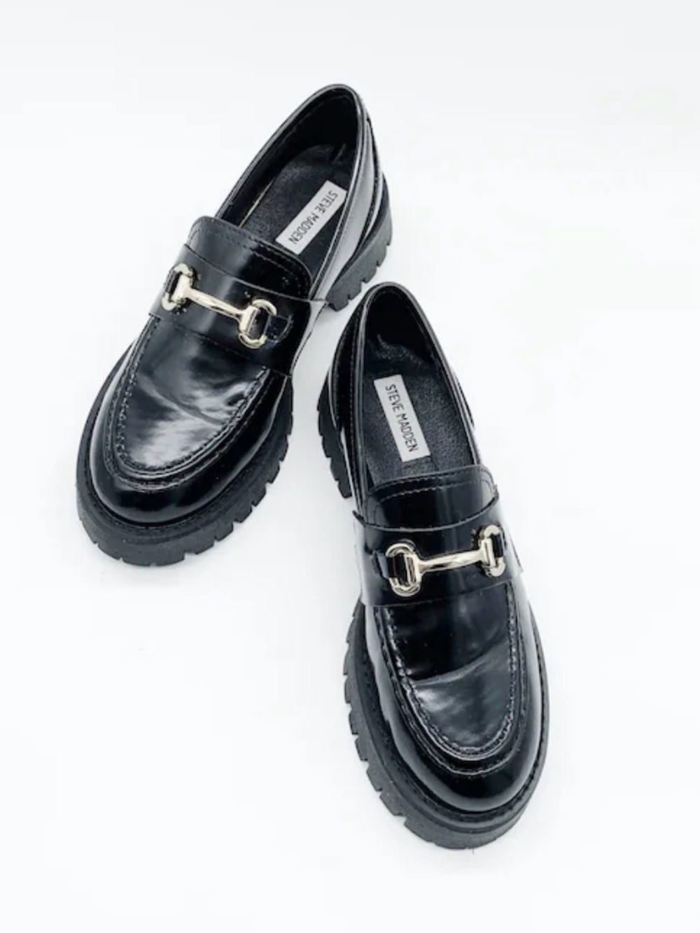 Steve Madden Black Patent Leather Horsebit Loafers